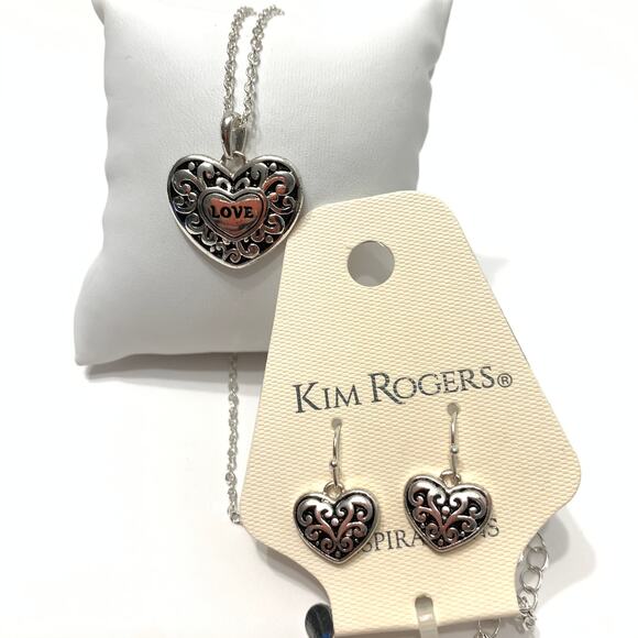 Kim Rogers Lovely Silvery Set Heart Earring and Necklace New No box Great Gift - Picture 3 of 8